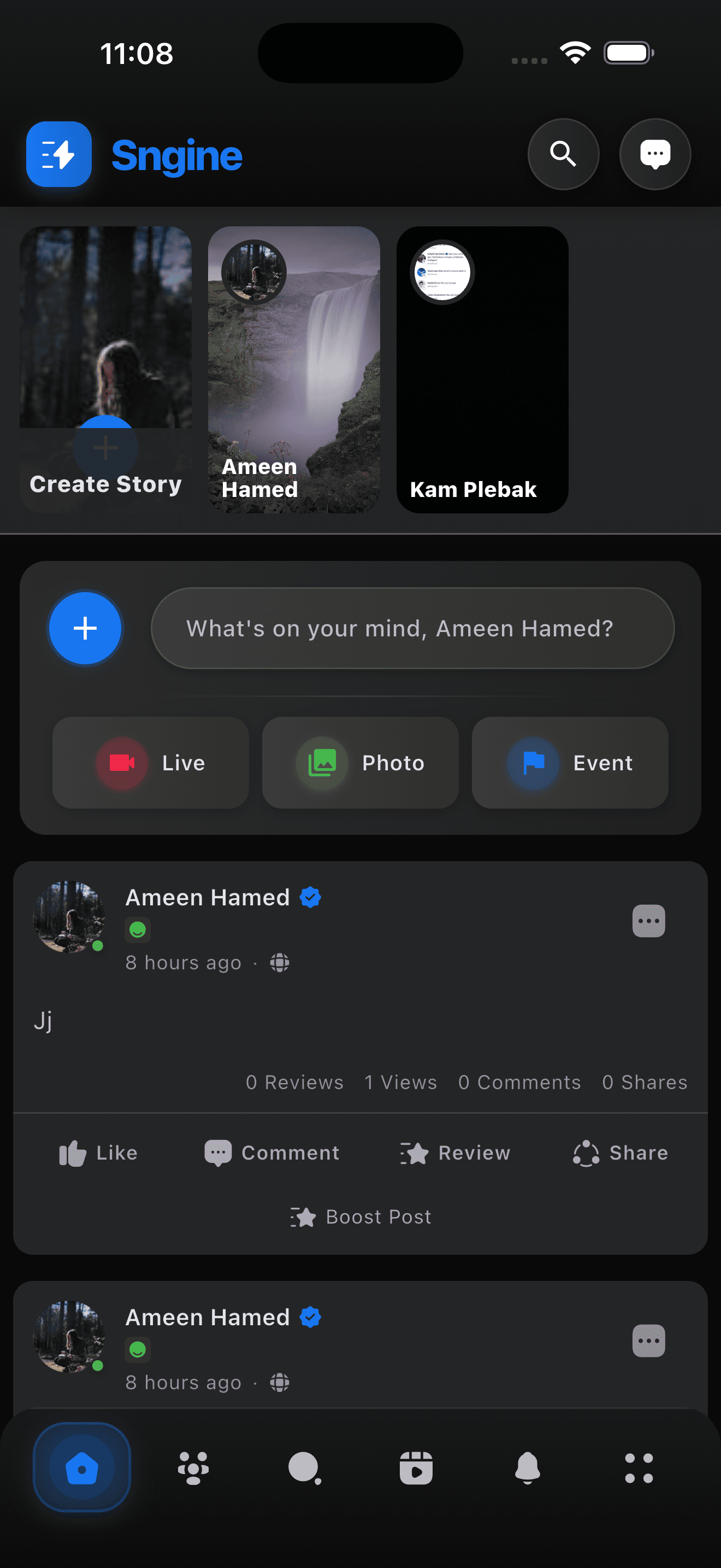 Sngine Pro Timeline – Flutter Social Networking App (Android & iOS) mobile preview